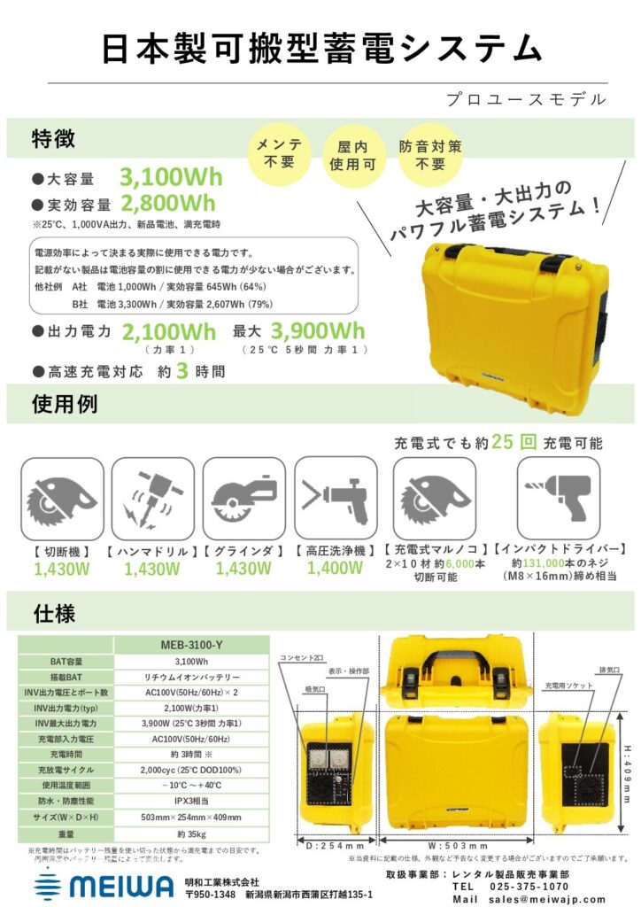 可搬型蓄電システム 3.1kWhモデル